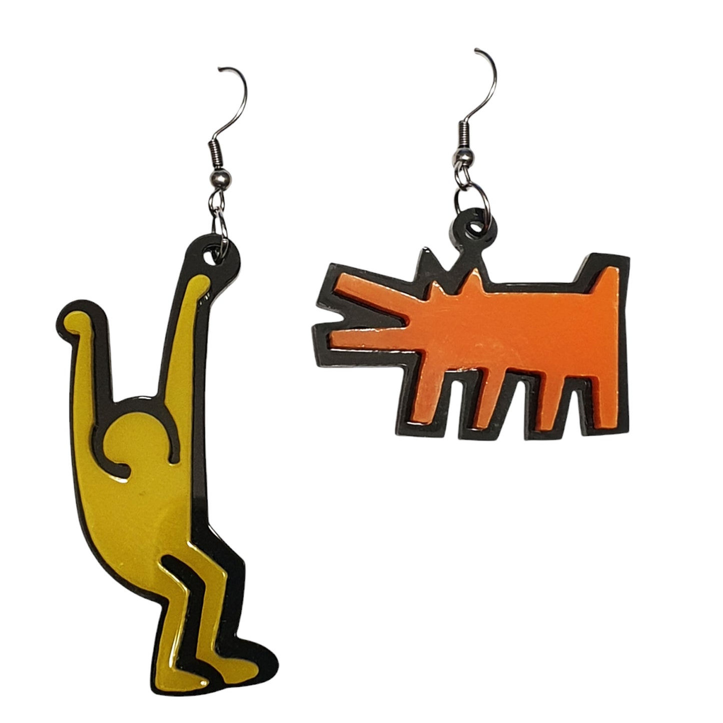 ARKY FLY Orecchini pendenti Haring - cane arancio, omino gia