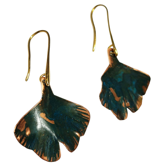 HOIKO Orecchini in rame e ottone foglia di Ginko 02