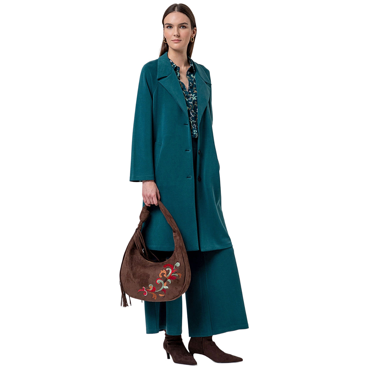 SURKANA Redingote Lunga in Maglia con Revers Verde Bottiglia