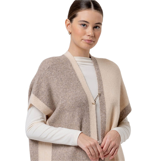 SURKANA Poncho Lungo in Maglia Color Block Beige