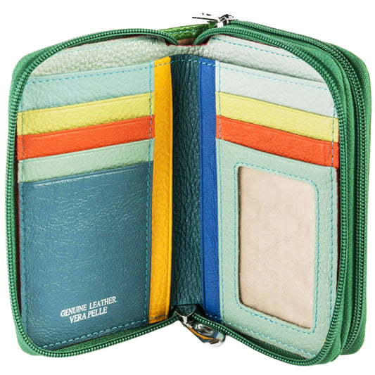 Portafoglio Medio Doppia Zip Reuse Verde e Multicolor