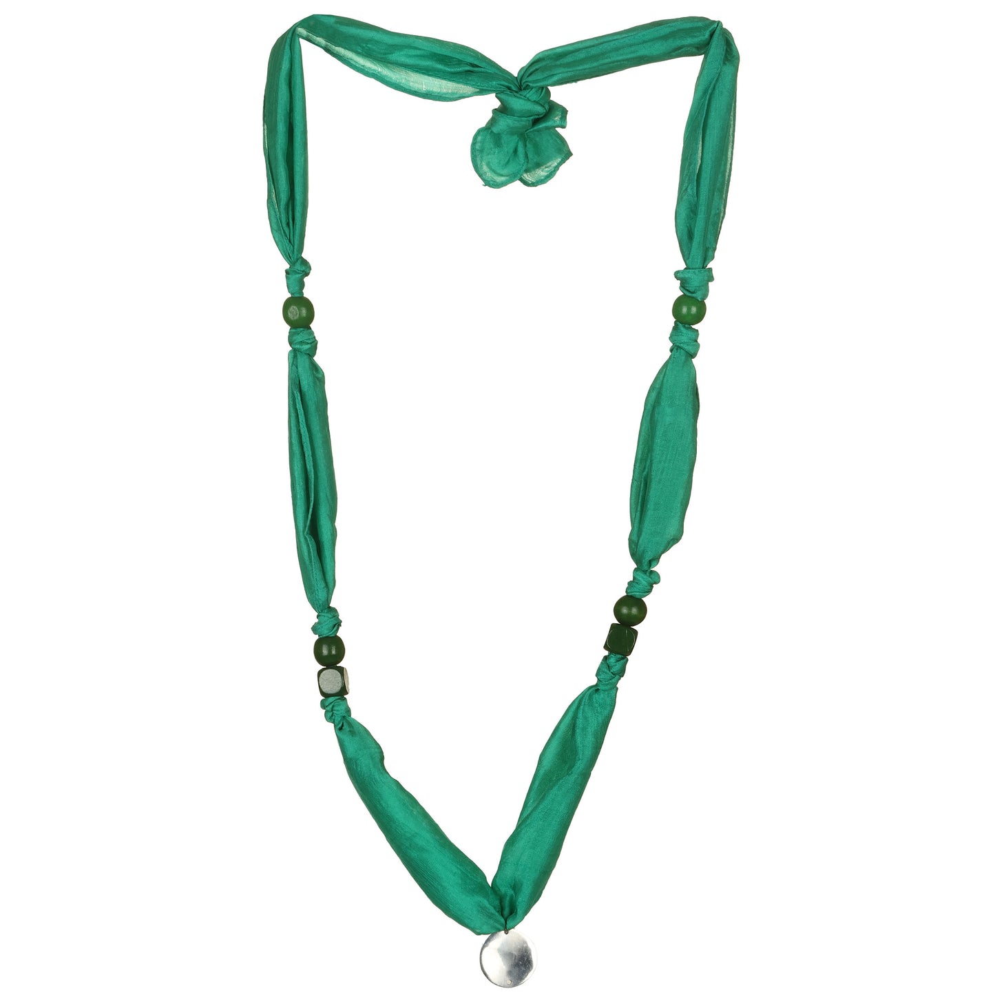 Collana seta riciclata puf con elementi legno