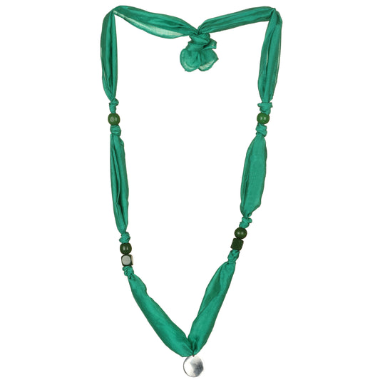 Collana seta riciclata puf con elementi legno
