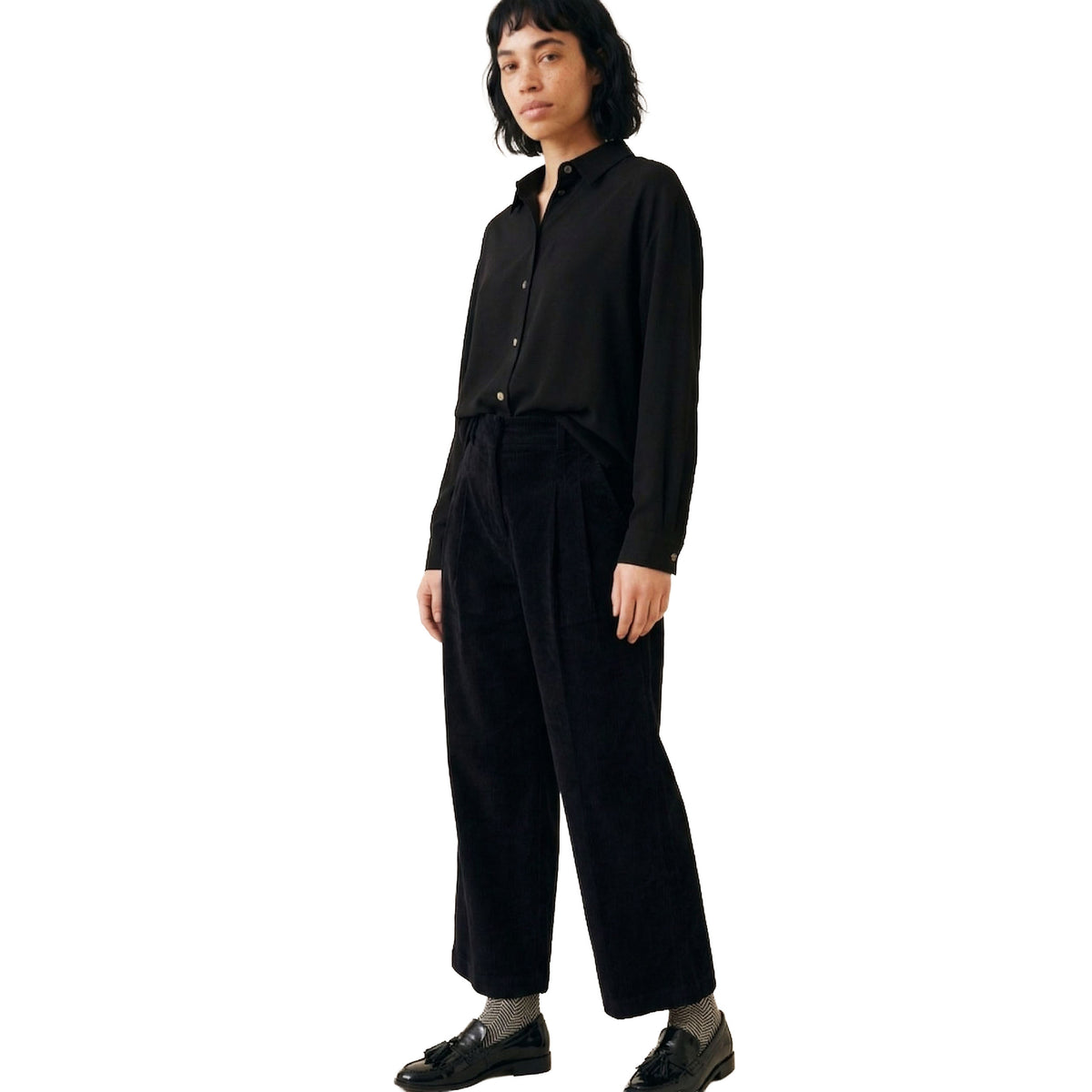 PEPALOVES Pantalone di velluto a coste fine nero