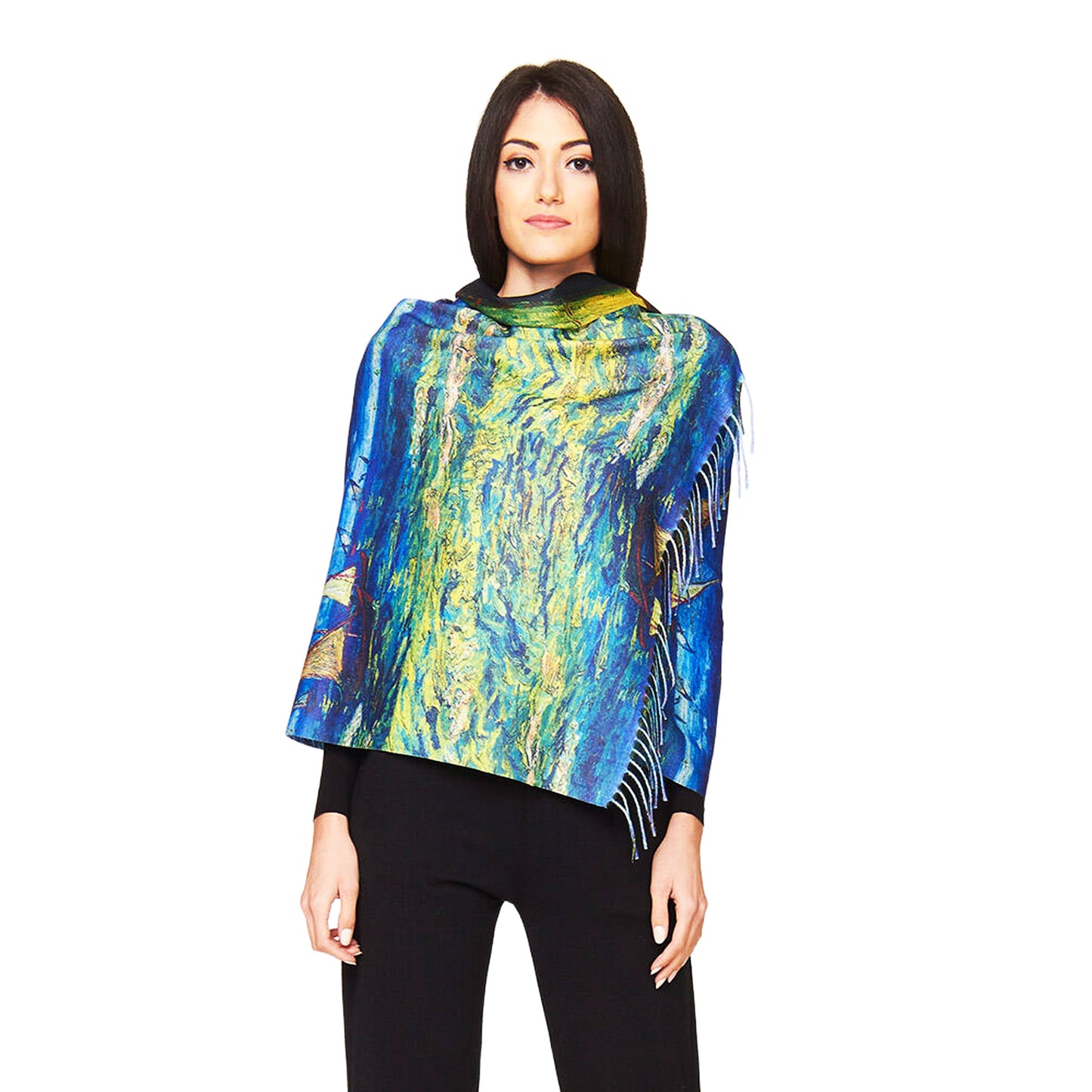 Scialle Pashmina Stola FoulART Notte Lago/Cafè