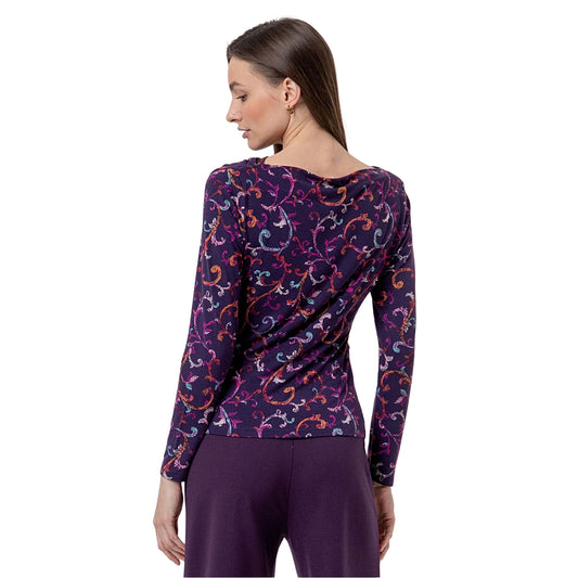 SURKANA T-shirt Scollo Barca Stampa Arabesque Porpora