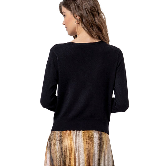 SURKANA Cardigan in Maglia con Collo Tondo Nero