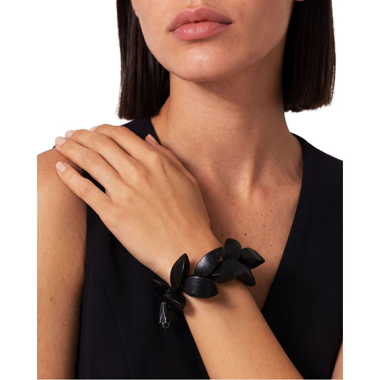 SURKANA Bracciale Nero in Legno con Petali Scolpiti