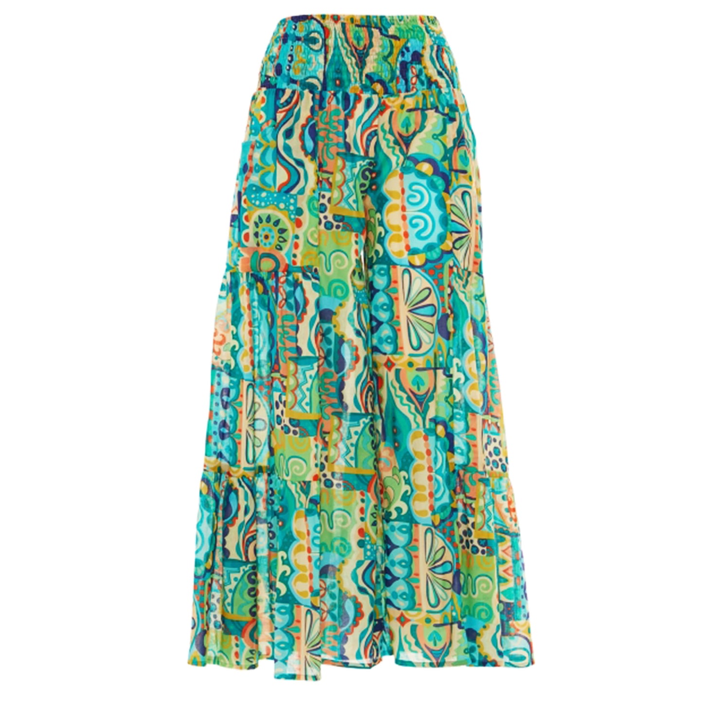 BABA DESIGN - Pantaloni palazzo MOSAIC MARINE