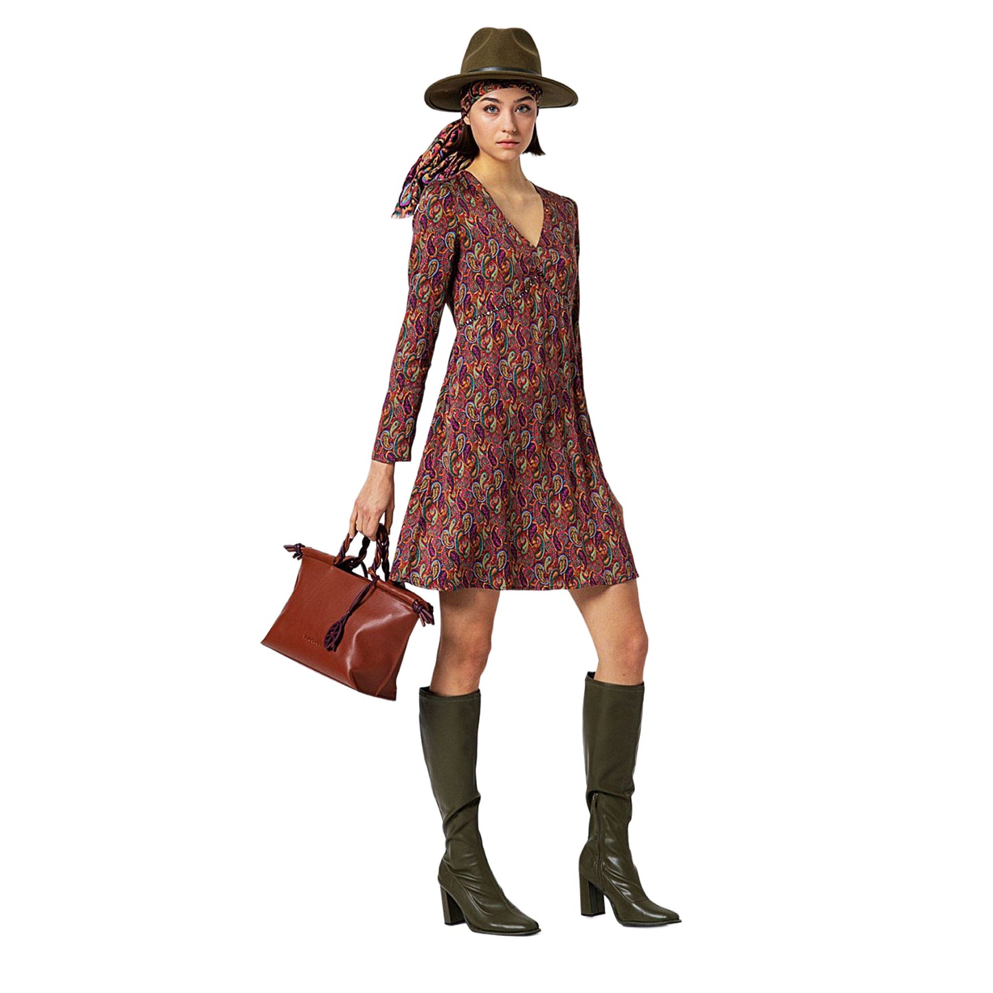 SURKANA - Vestito skater al ginocchio Kaki-SURKANA-VIALESCARPE