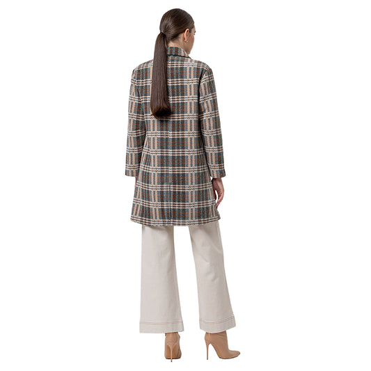 SURKANA Cappotto Midi Doppiopetto a Quadri Camel