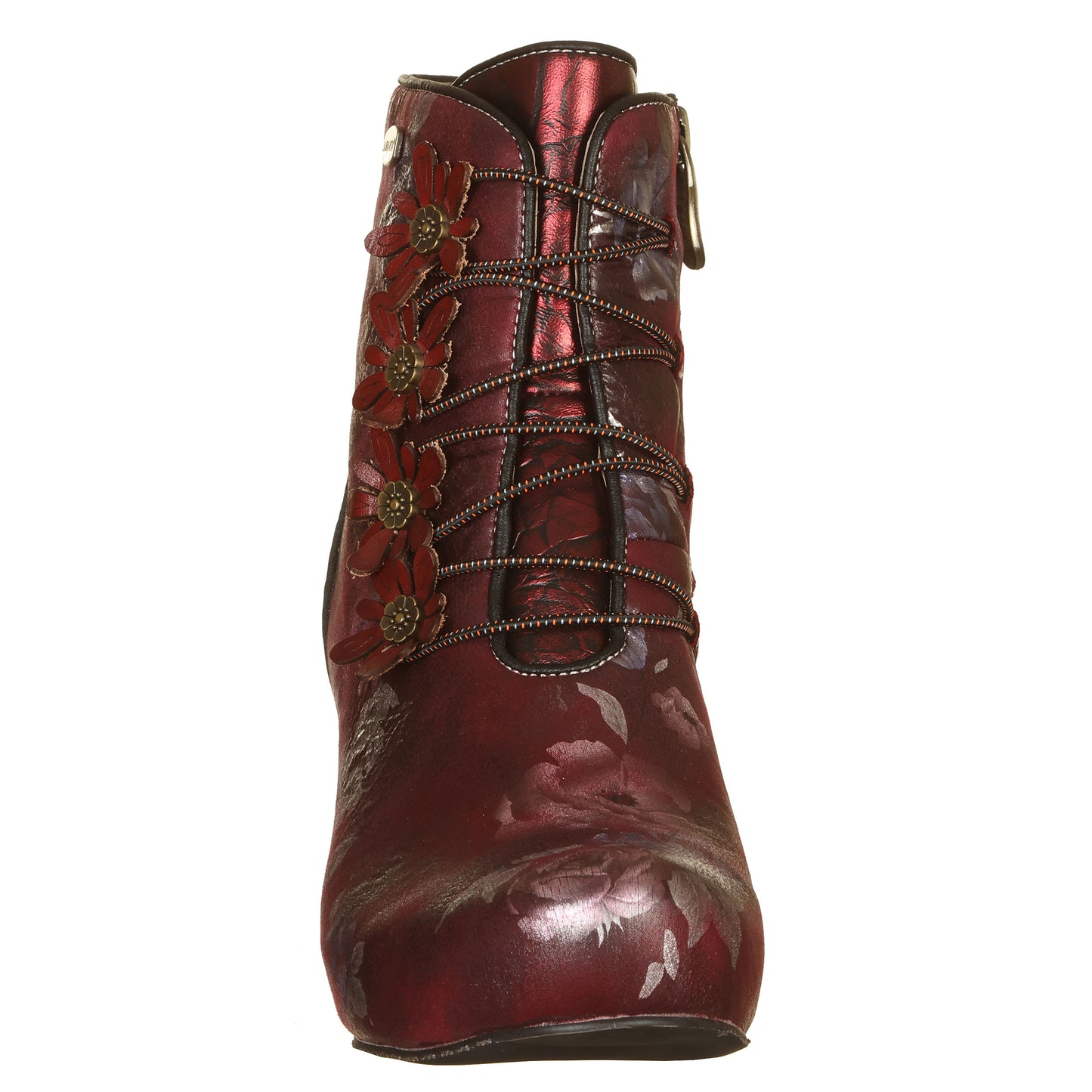 LAURA VITA Ankle boots, pelle stampata con fiori e zip laterale