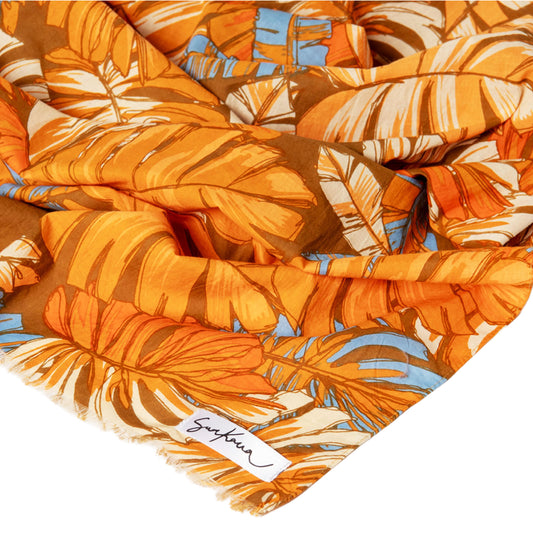 SURKANA Foulard rettangolare stampato con frange corte Mattone