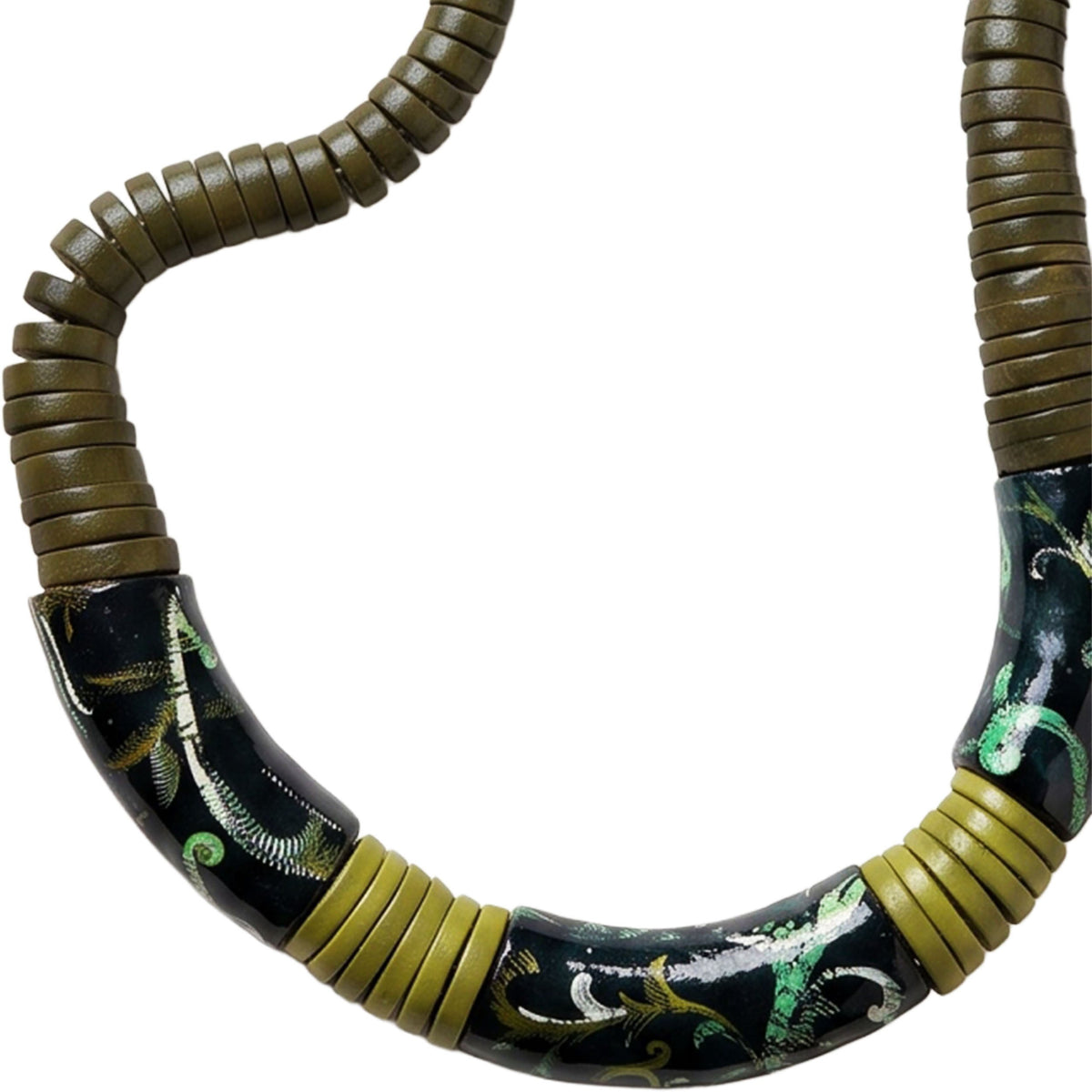 SURKANA Collana Girocollo in Legno con Motivo Vegetale
