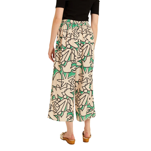 PEPALOVES Pantaloni Cropped Kubiste Beige, Nero e Verde