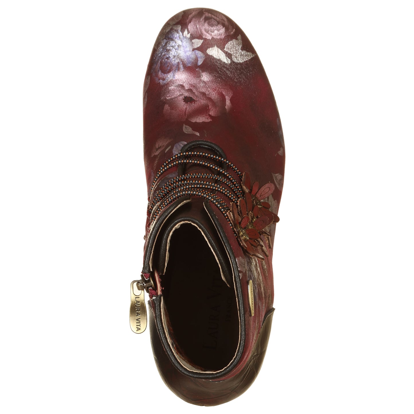 LAURA VITA Ankle boots, pelle stampata con fiori e zip laterale