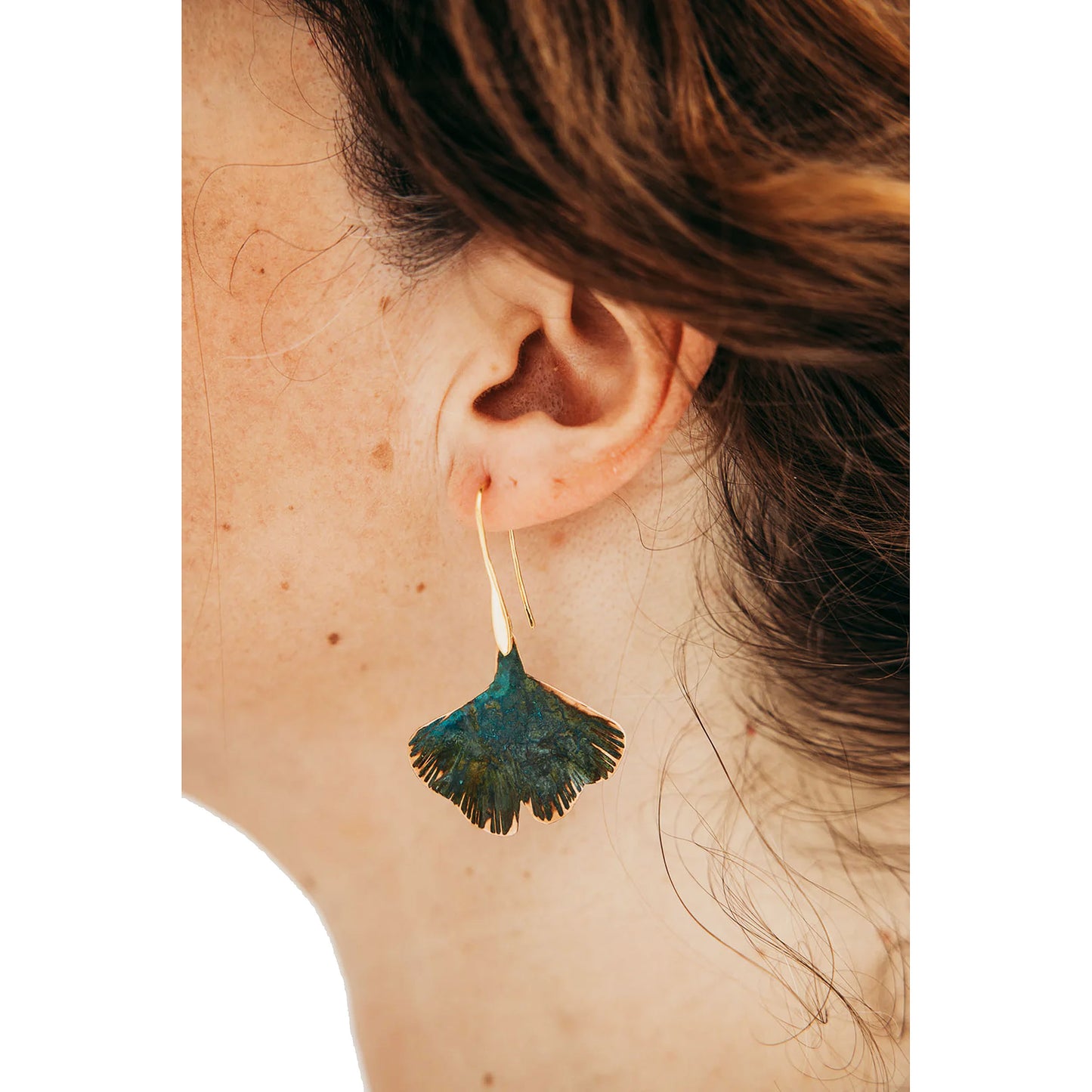 HOIKO Orecchini in rame e ottone foglia di Ginko 01