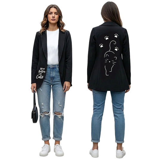 ROXAPAJ Giacca Nera con Orme Gatto