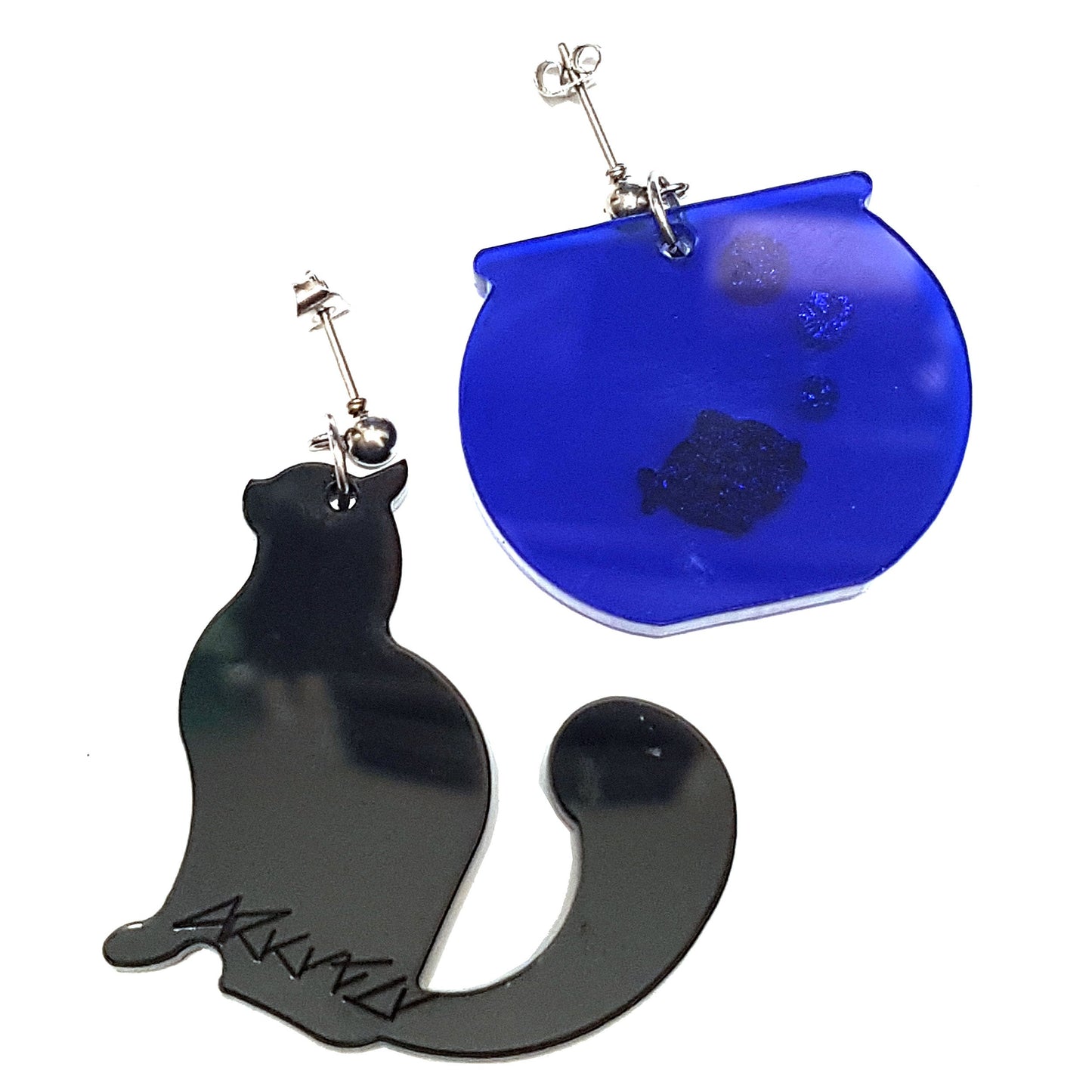 ARKY FLY Orecchini asimmetrici Gatto boccia pesce rosso