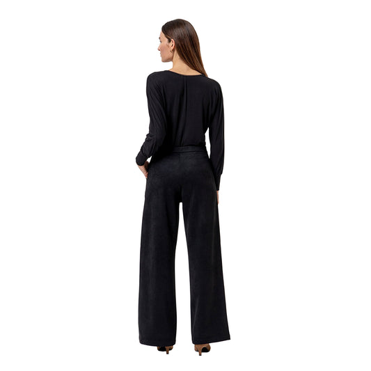 SURKANA Pantalone Wide Leg Effetto Scamosciato Nero-SURKANA-VIALESCARPE