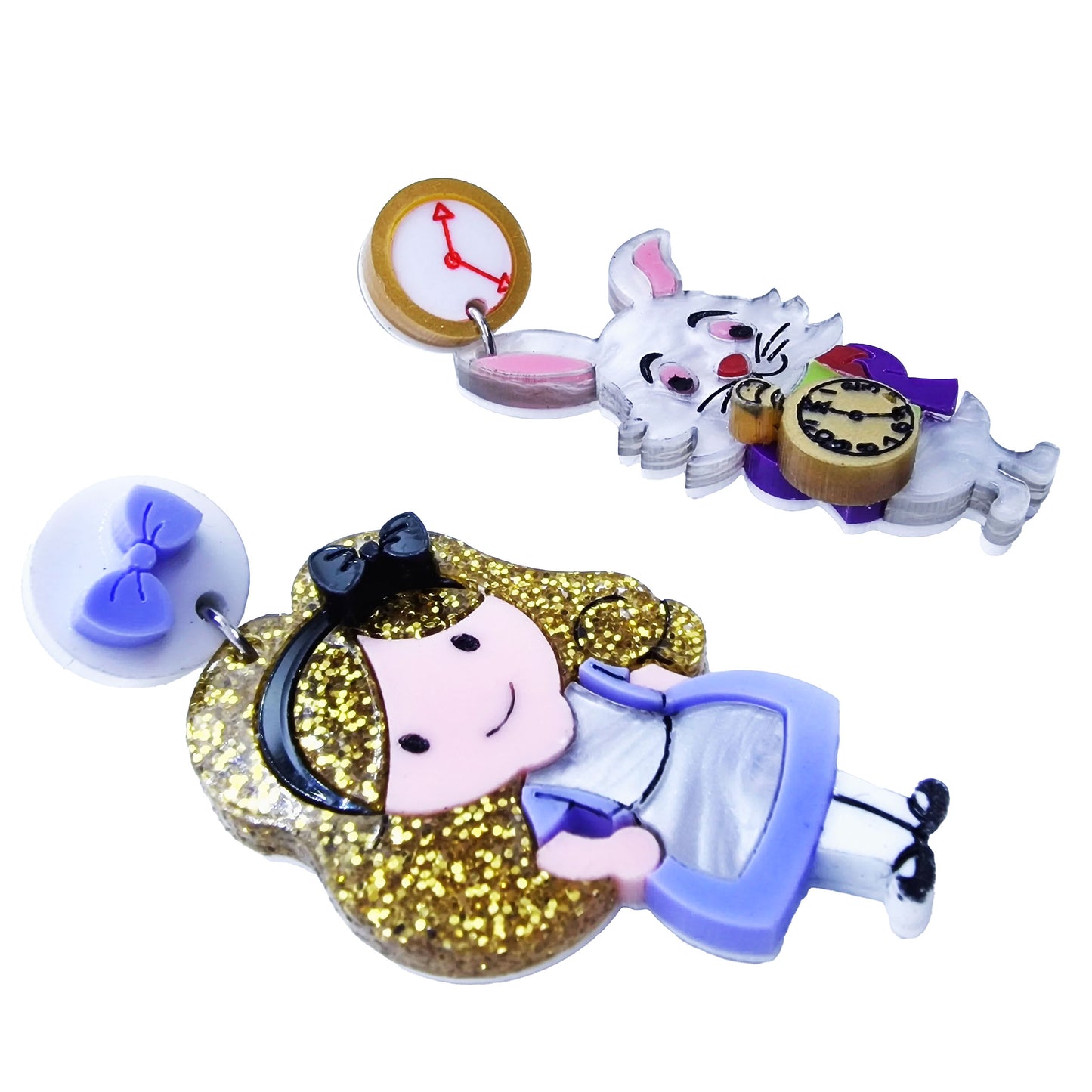 Orecchini pendenti asimmetrici Alice e Bianconiglio-ARKYFLY-VIALESCARPE