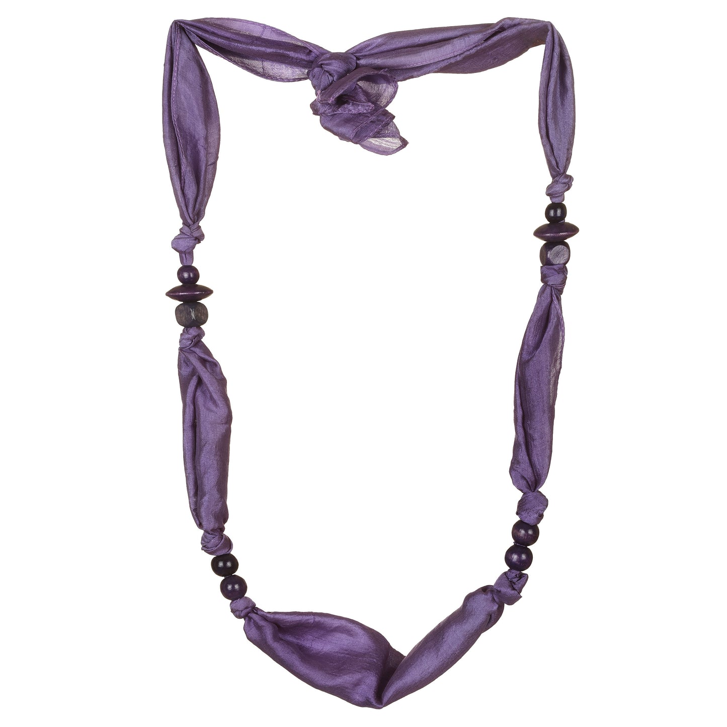 Collana seta riciclata puf con elementi legno