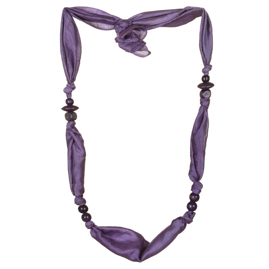 Collana seta riciclata puf con elementi legno