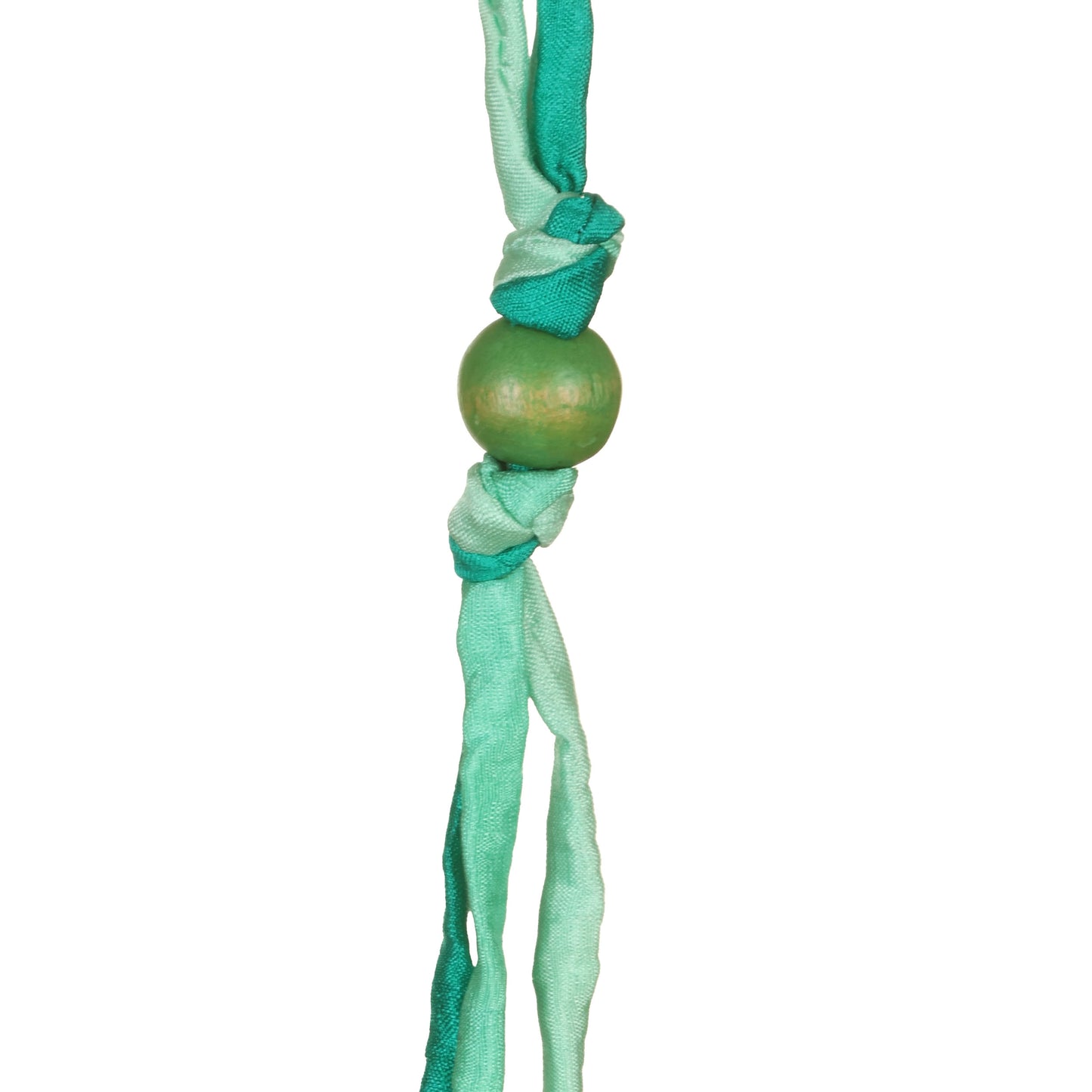 Collana fili seta riciclata, elementi legno e metallo