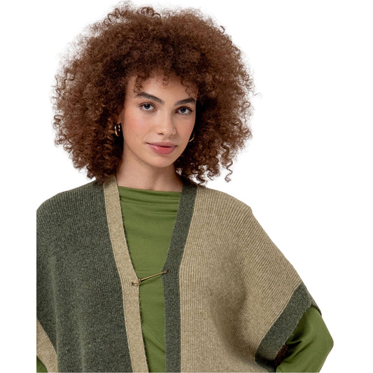 SURKANA Poncho Lungo in Maglia Color Block Kaki
