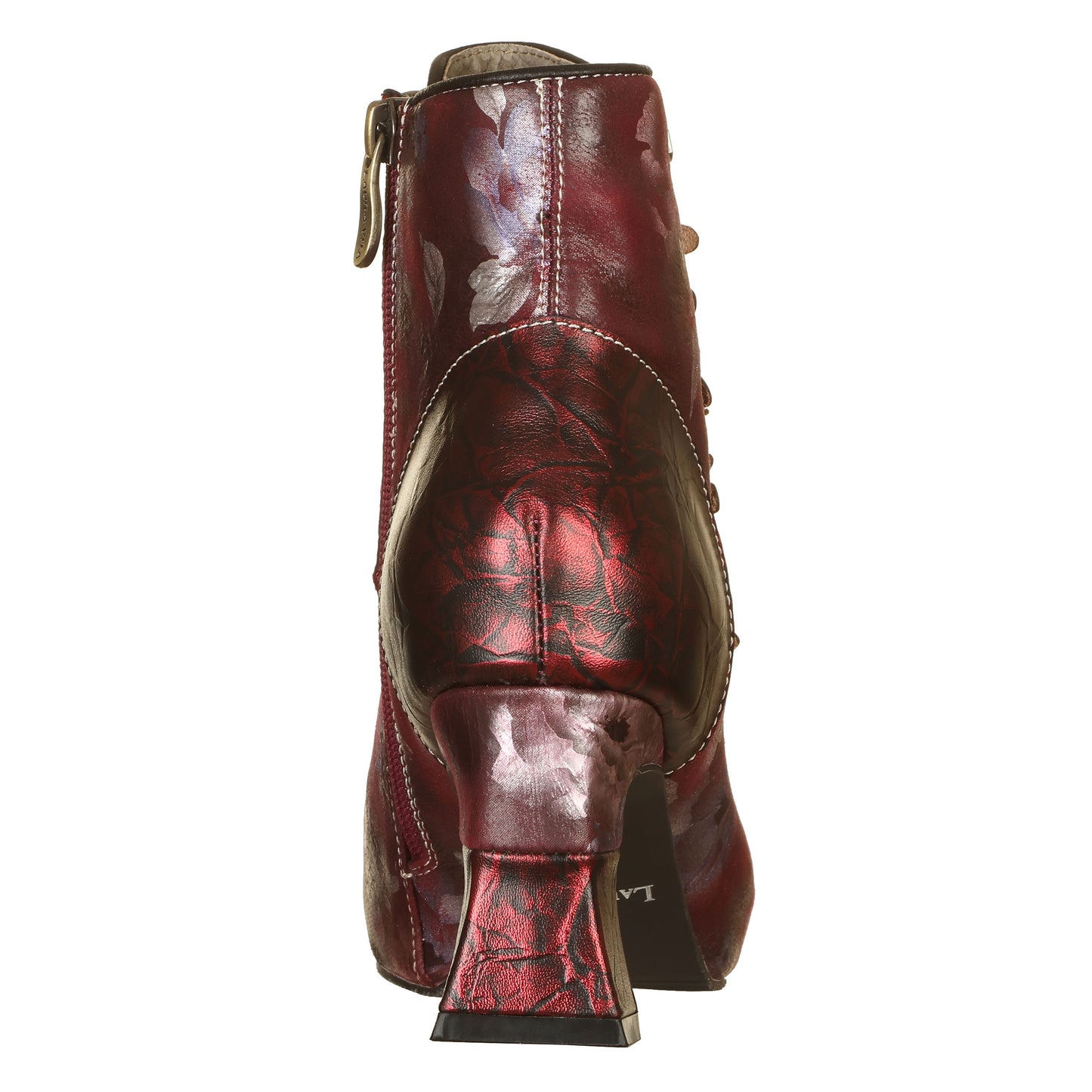 LAURA VITA Ankle boots, pelle stampata con fiori e zip laterale