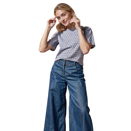 SURKANA T-shirt con Scollo Barchetta Blu e Azzurro