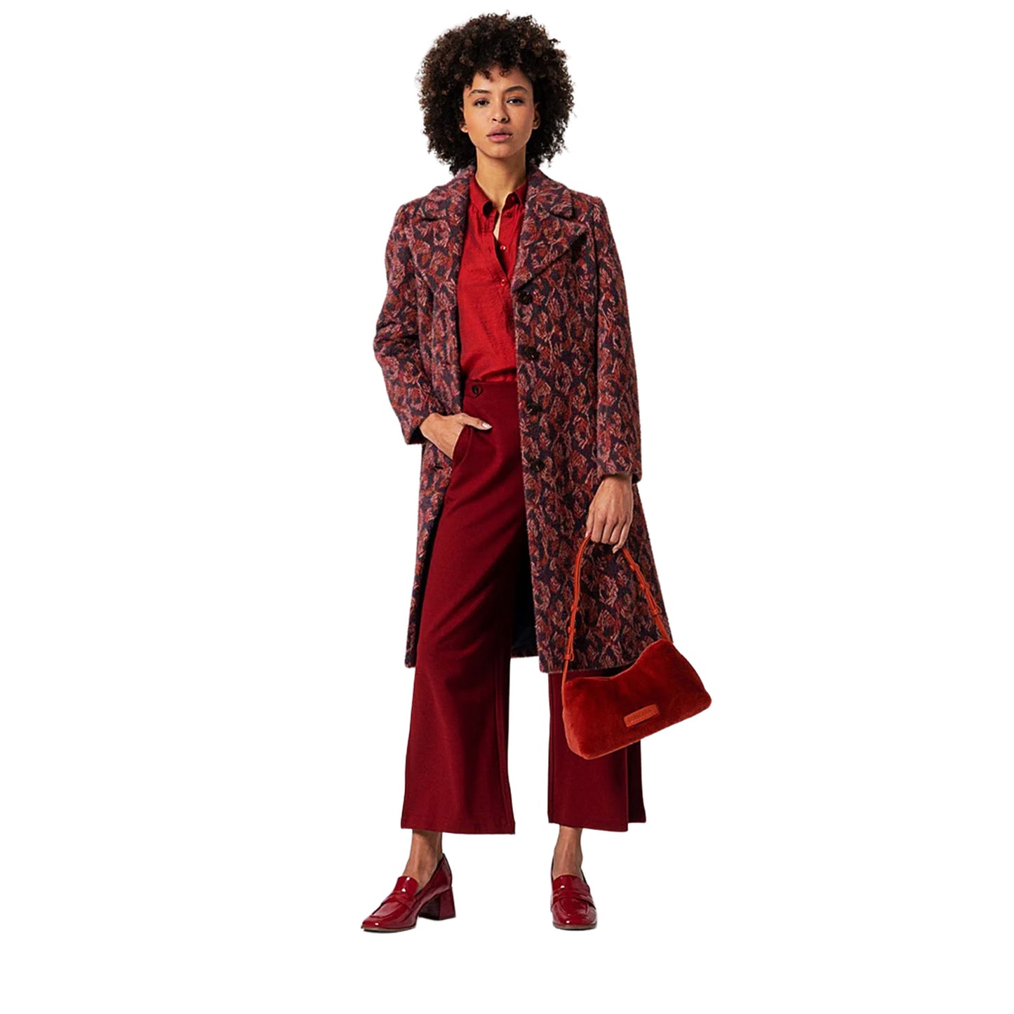 SURKANA - Cappotto lungo con stampa e texture morbida mATTONE-SURKANA-VIALESCARPE