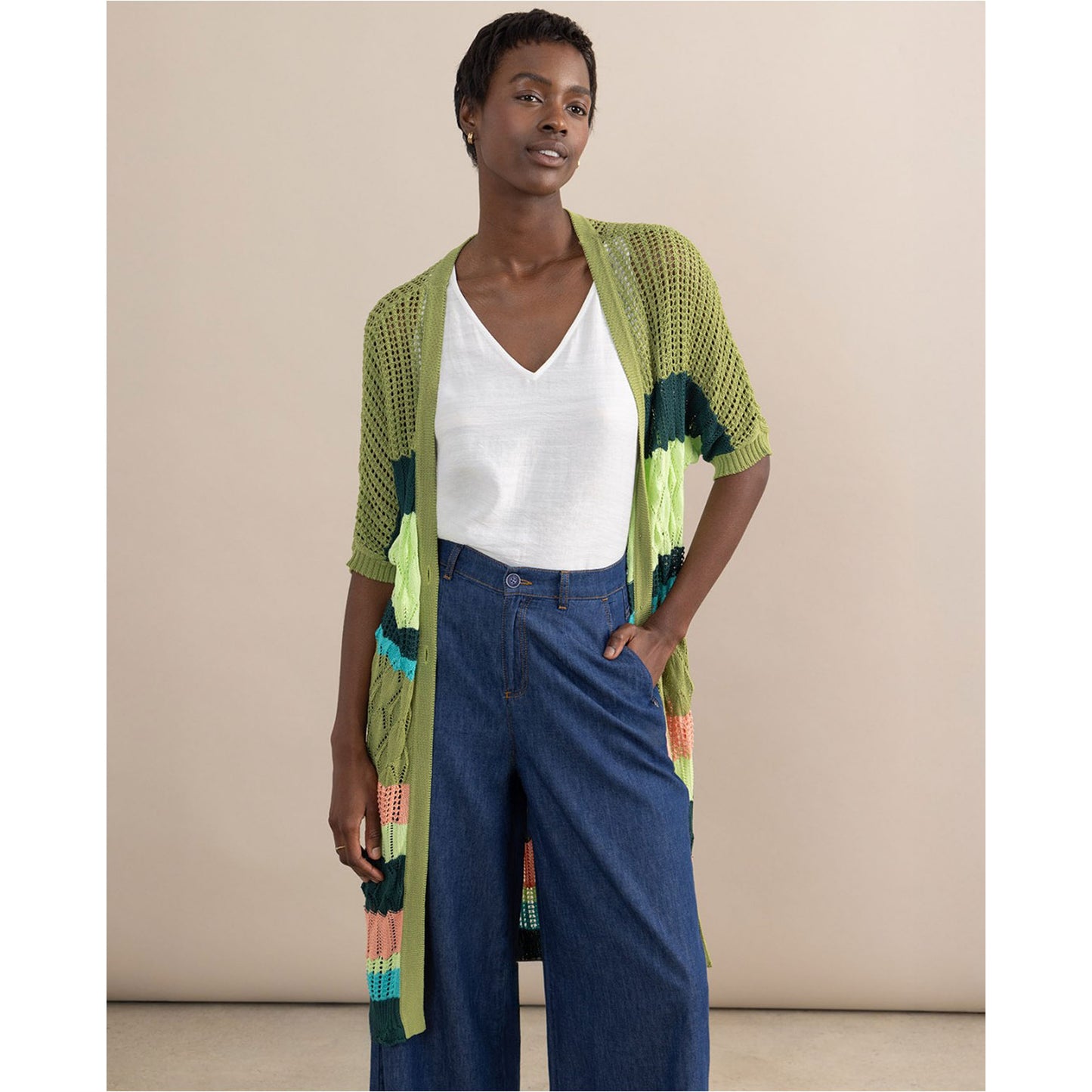 SURKANA - Cardigan lungo crochet con bottoni