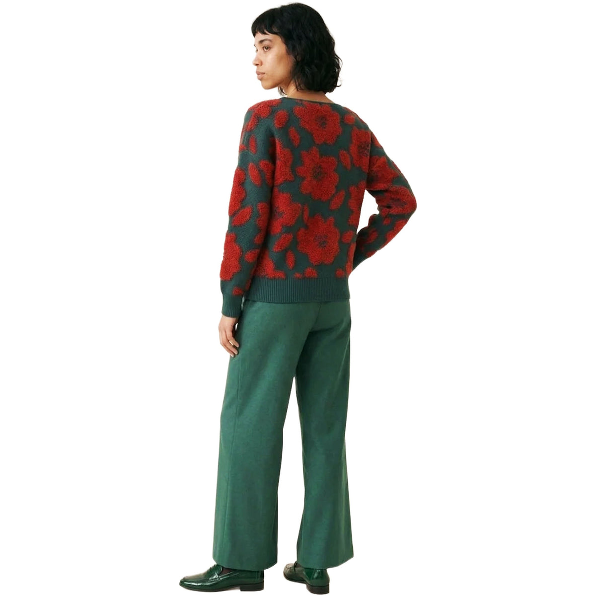 PEPALOVES Maglia Jersey Floral Verde e RossoMaglione a fantasia floreale