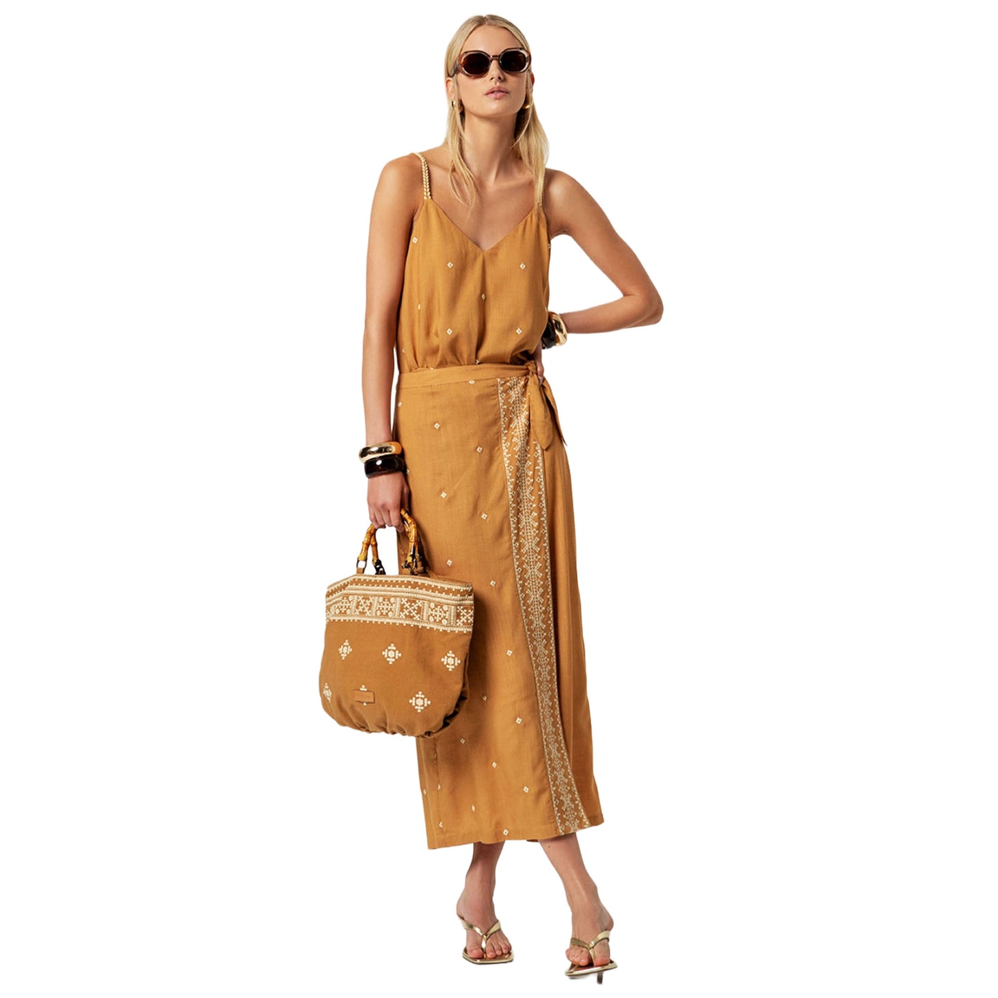 SURKANA Top a spalline Cammello