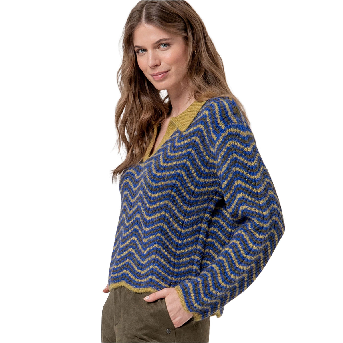 SURKANA Maglione con collo polo testurizzato Bluette e Multi