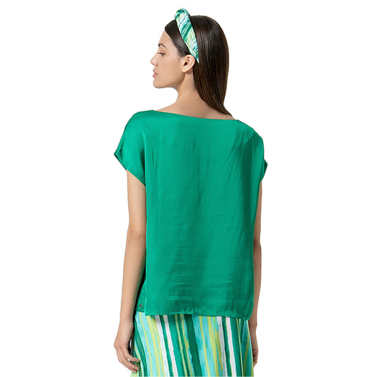 SURKANA - Maglietta satinata con scollo a barchetta senza maniche-SURKANA-VIALESCARPE