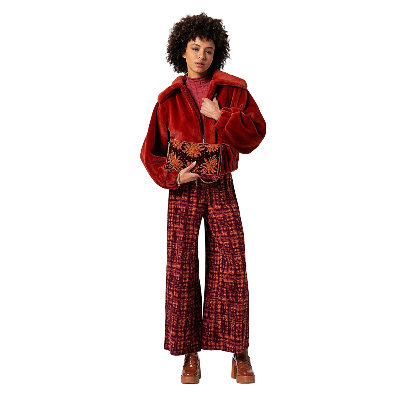 SURKANA - Pantaloni oversize fluidi stampati Bordeaux-SURKANA-VIALESCARPE