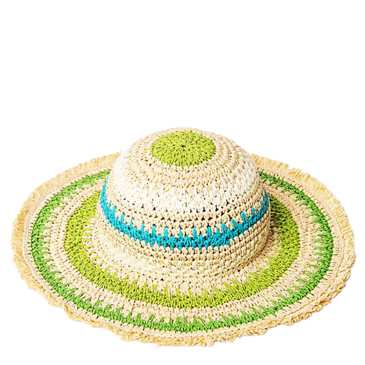 Cappello Estivo SURKANA in Rafia di Carta Intrecciata Beige Verde e Turchese