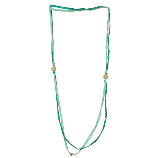 Collana fili seta riciclata, elementi legno