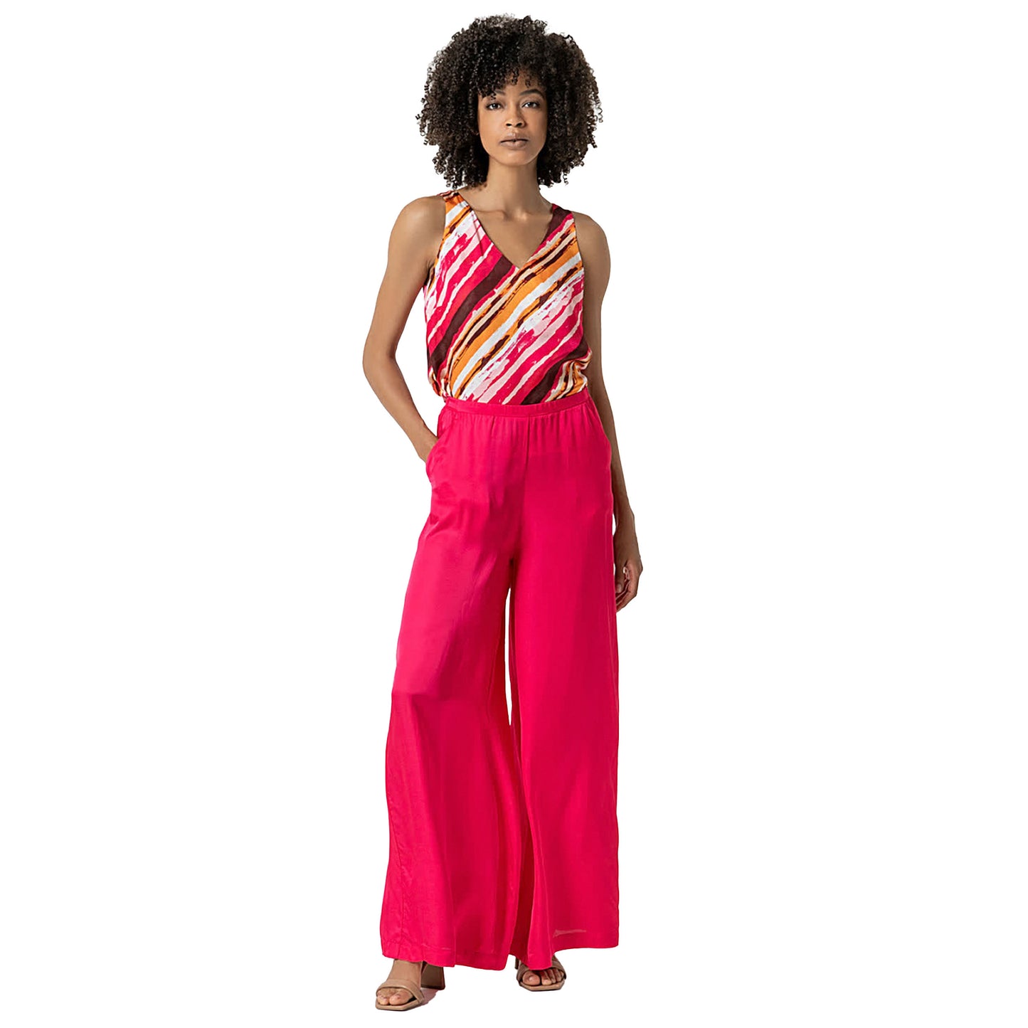 SURKANA - Pantaloni wide leg satinati tinta unita svasati