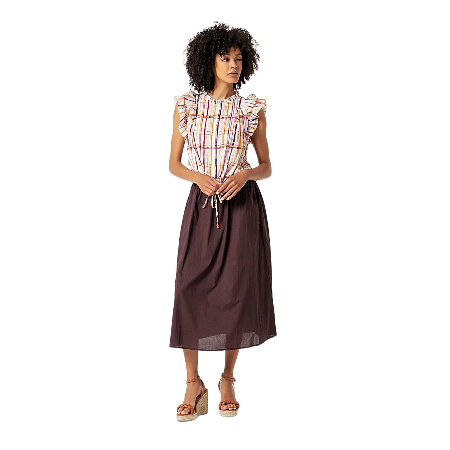 SURKANA - Blusa cotone manica corta, con volant e coulisse-SURKANA-VIALESCARPE