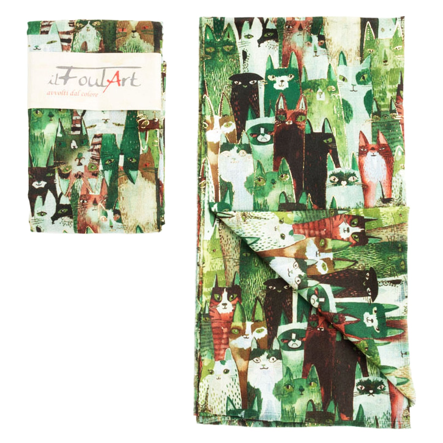 Scialle Scialle Stola FoulART Oro DoubleFace Gatti in Piedi Viola