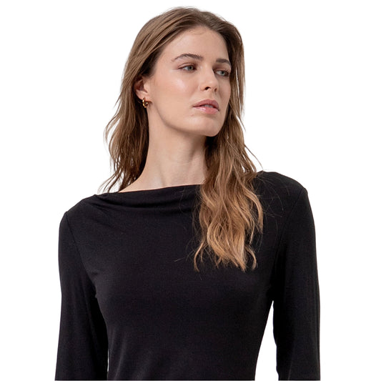 SURKANA T-shirt a Scollo Barca in Bambù Nera-SURKANA-VIALESCARPE