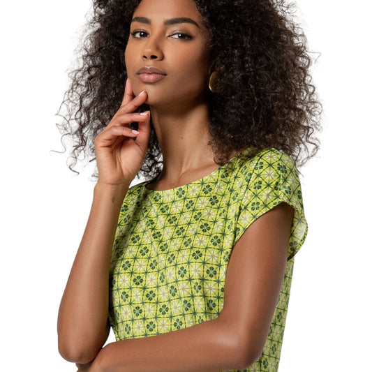 SURKANA T-shirt Smanicata Scollo a Barchetta Verde Acido