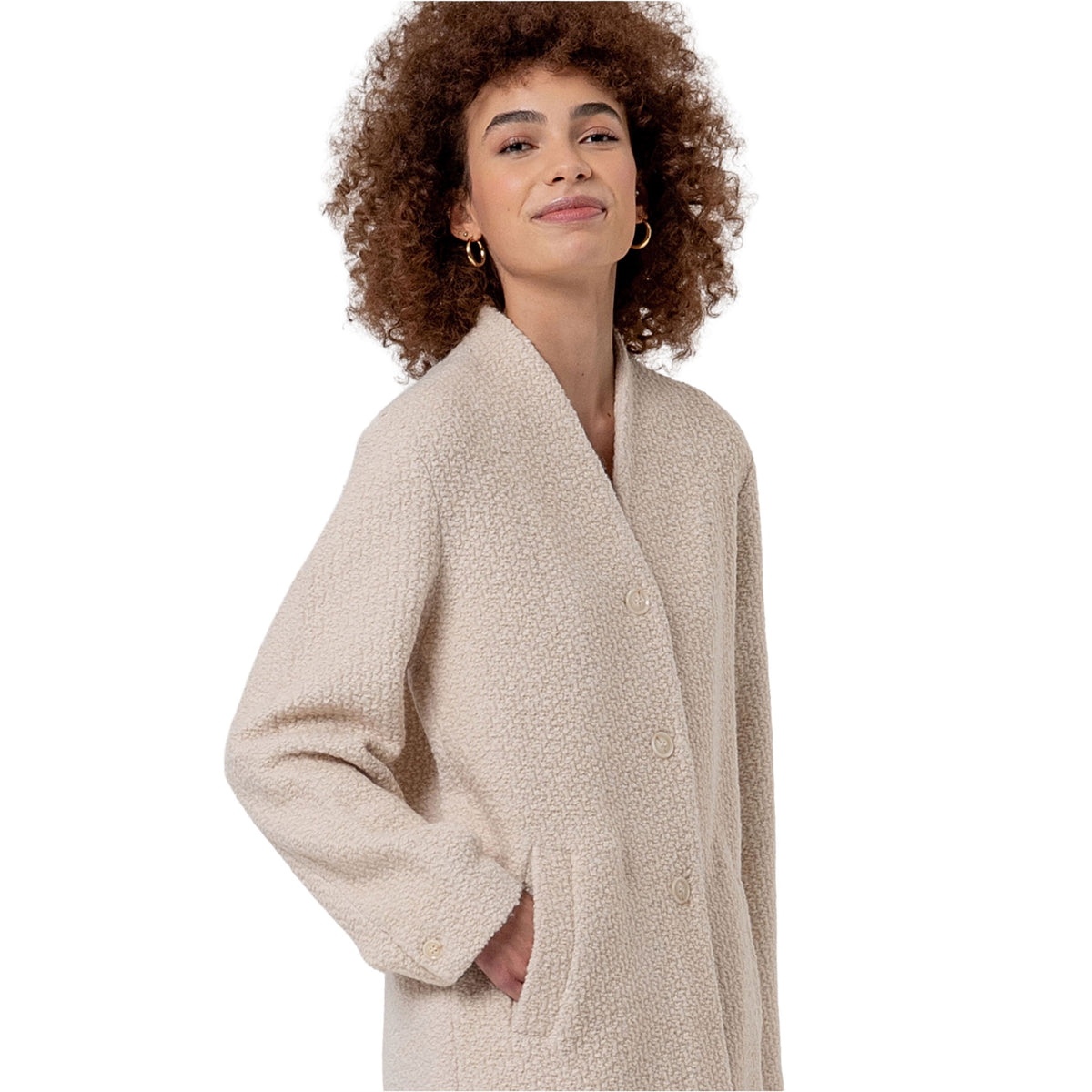 SURKANA Cappotto Lungo Bouclé con Collo a Scialle Crudo