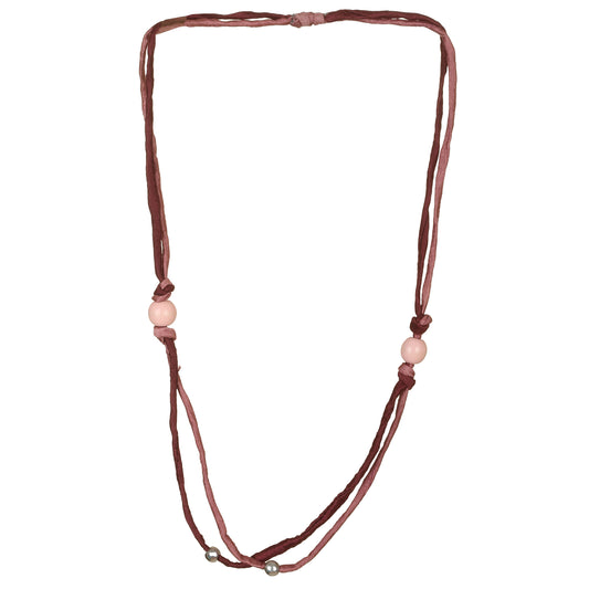 Collana fili seta riciclata, elementi legno