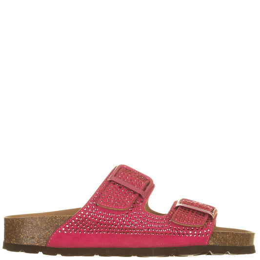 Grunland Ciabatte due fibbie con strass fuxia