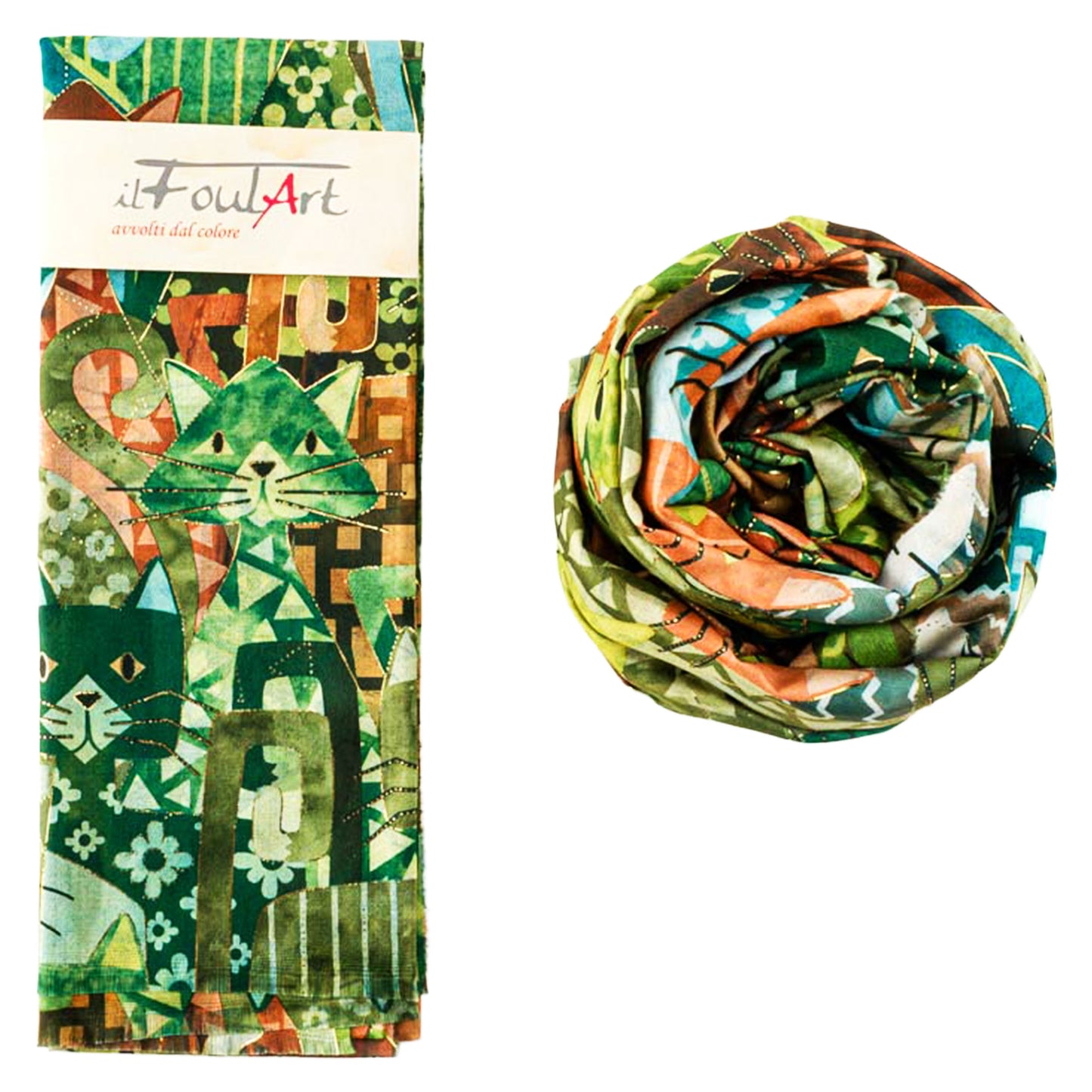Scialle Stola FoulART Oro DoubleFace Gattoni Verde