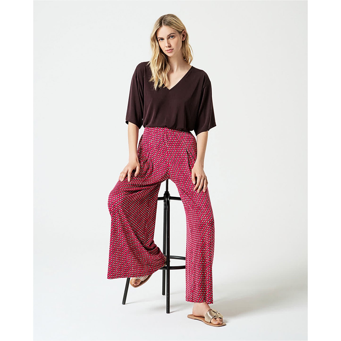 SURKANA - Pantaloni palazzo lyocell stampati, con piega anteriore-SURKANA-VIALESCARPE